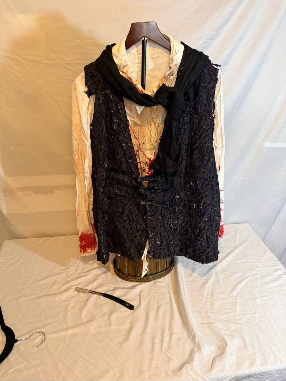 Sweeney Todd Barber Halloween Costume Homemade, Includes a Toy Razor and Scarf